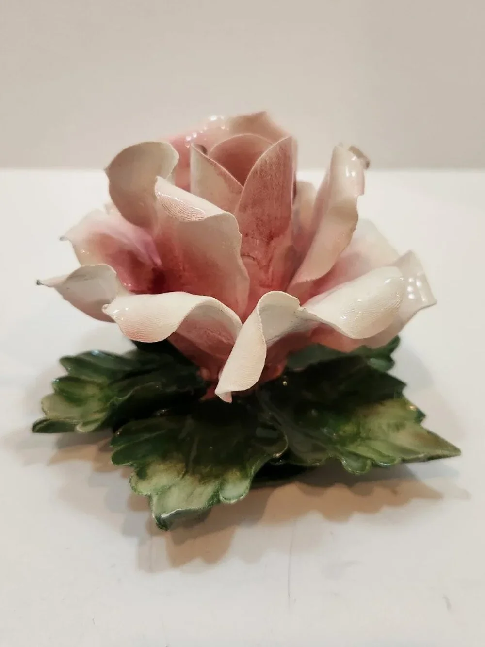 Vintage Pair of Capodimonte Porcelain Rose Candle Holders Italy